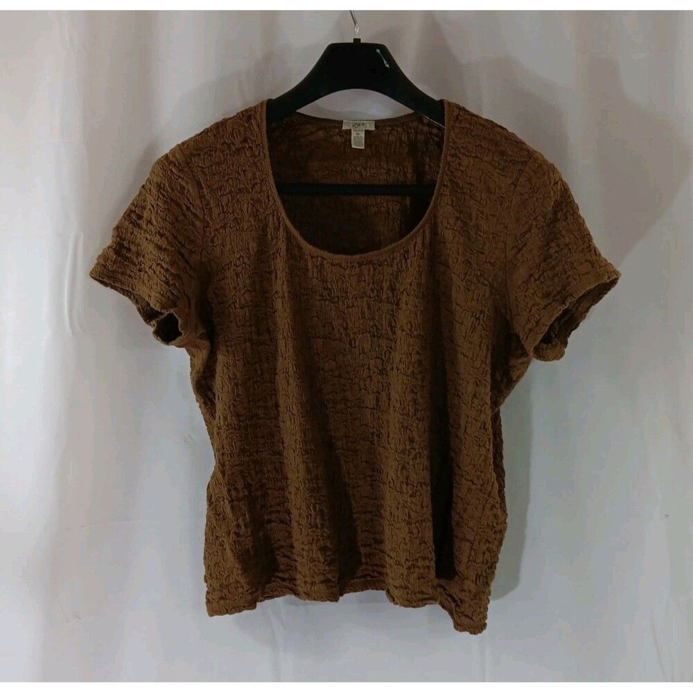 j jill Top Women's Size XL Brown Short Sleeve Stretch Crinkle Gauze